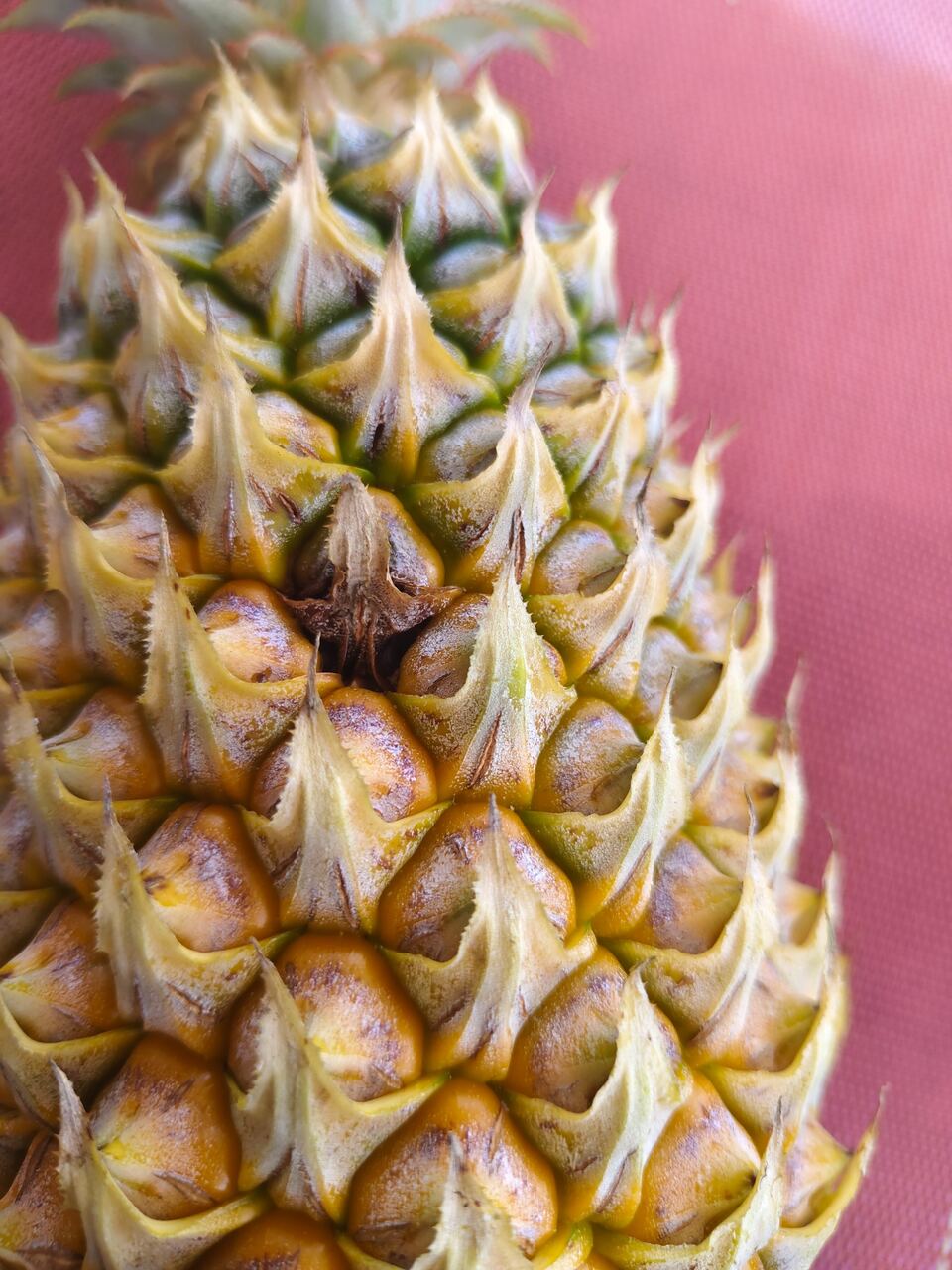 Belahan buah nanas memperlihatkan jaringan cokelat pada satu mata buah